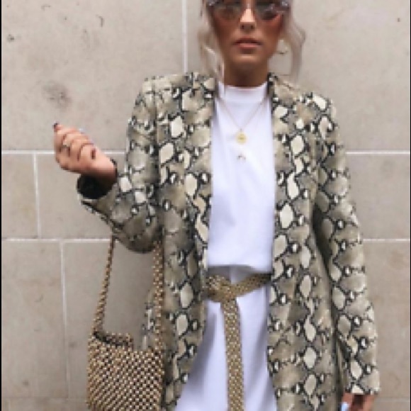 Z A R A Snakeskin Print One Button Blazer - Picture 4 of 6